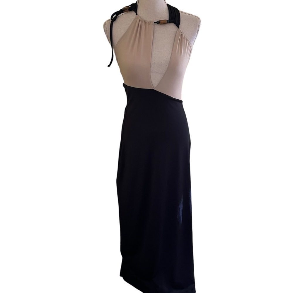 Anthropologie Mandinga Tan and Black "Venecia" Stretch Halter Maxi Dress XS